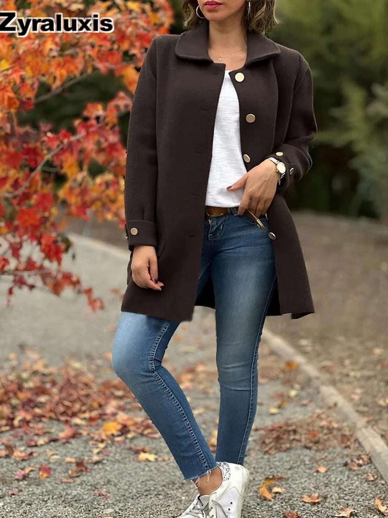 Autumn Winter New Women's Stand Collar Solid Color Casual Bow Tie Wool Blend Coat Female Clothing