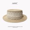 French Lace Woven Straw Hat Women's Summer New Seaside Beach Vacation Sunscreen Sunshade Flat Top Straw Hat