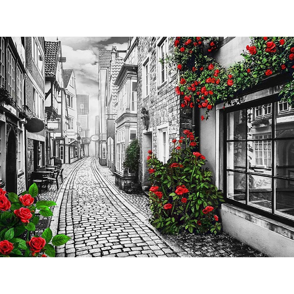 5D Diy Diamond Painting Black Red Landscape Full Round Drill Rhinestones Pictures Embroidery Rose Flower