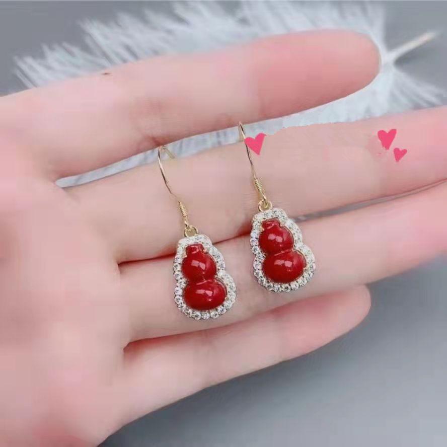 Cinnabar Purple Gold Stud Earrings - Anti-Allergic Ethnic Style Inlaid Ear Hooks for Women