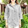 ZANZEA Women Casual Turn Down Collar Stripe Print Loose 3/4 Sleeve Blouse