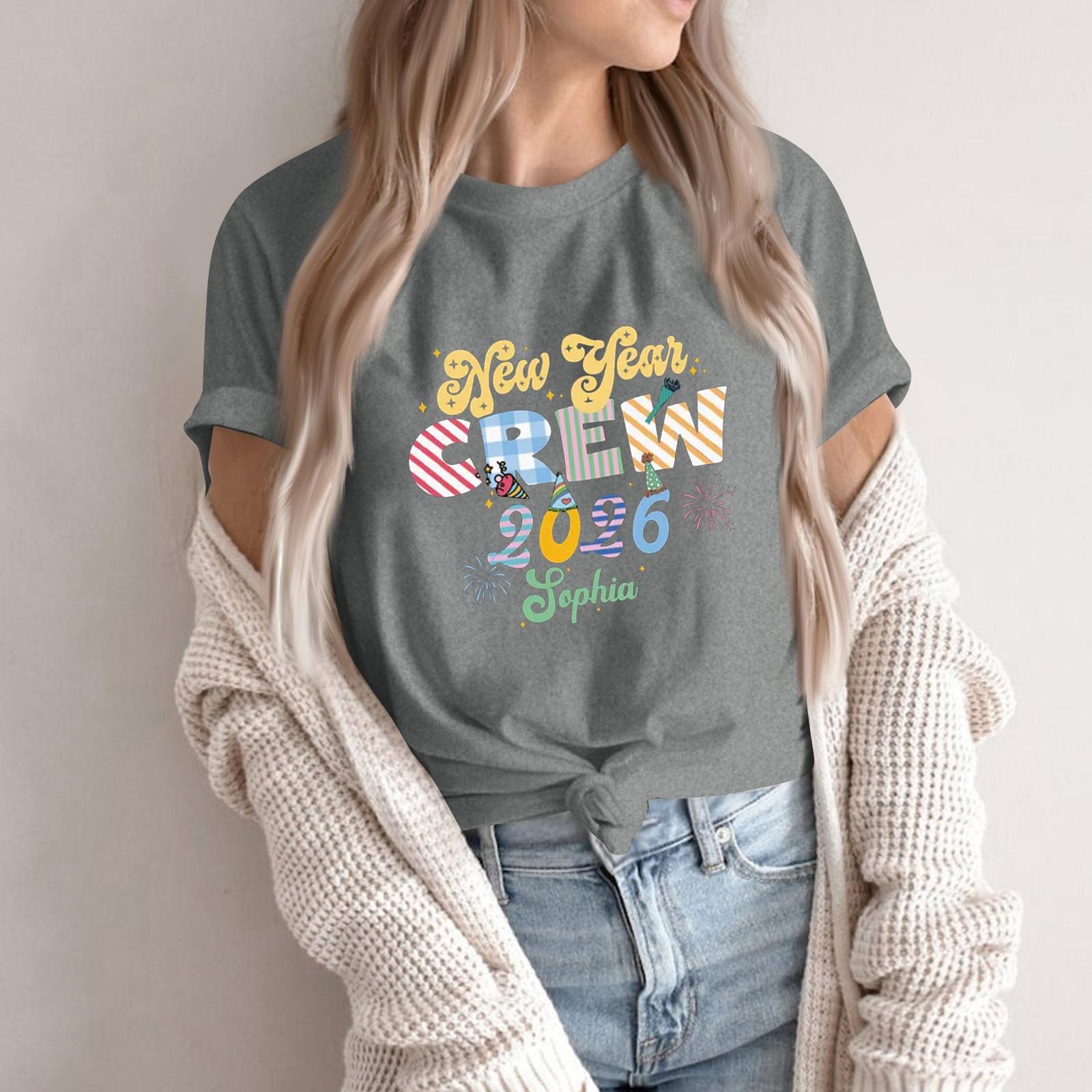 

Women s Fashion 2026 New Year Printed Round Neck Short Sleeve Top XXL