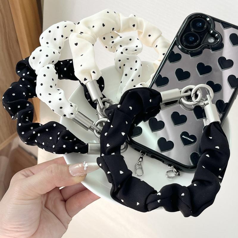 Polka Dot Heart Print Phone Chain Wrist Strap Lanyard Anti-Fall Universal Mobile Accessory for Women for Shopping Trips