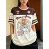 Cartoon Print Women's Summer Crew Neck Sports Soccer Shirt Loose Casual Street T-Shirt Y2K Couple Top
