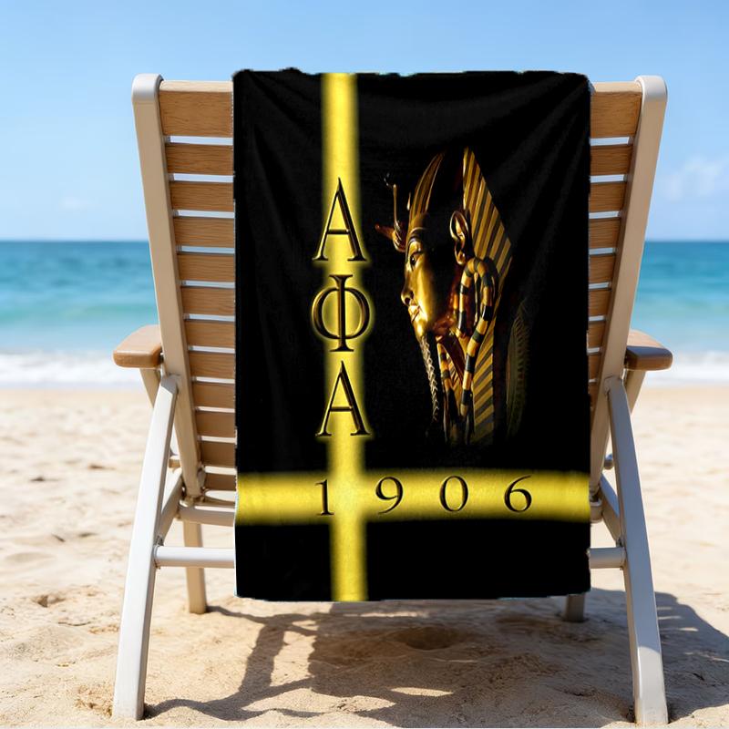 proof beach towel with a Alpha Phi Alpha logo pattern - soft,absorbent,quick-drying,machine washable - perfect for swimming,camping,bathing