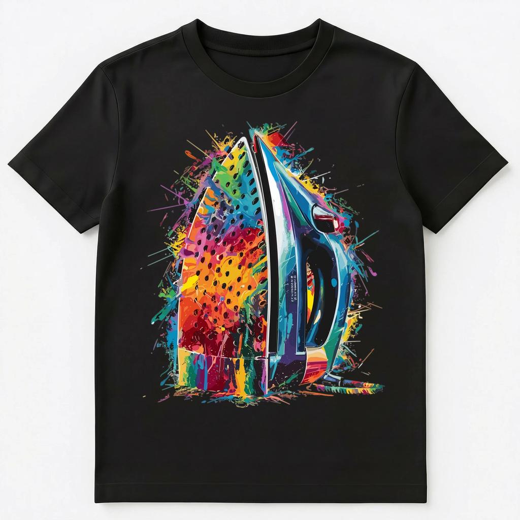 Colorful Paint Splash Steam Iron Art Graphic Unisex T-Shirt
