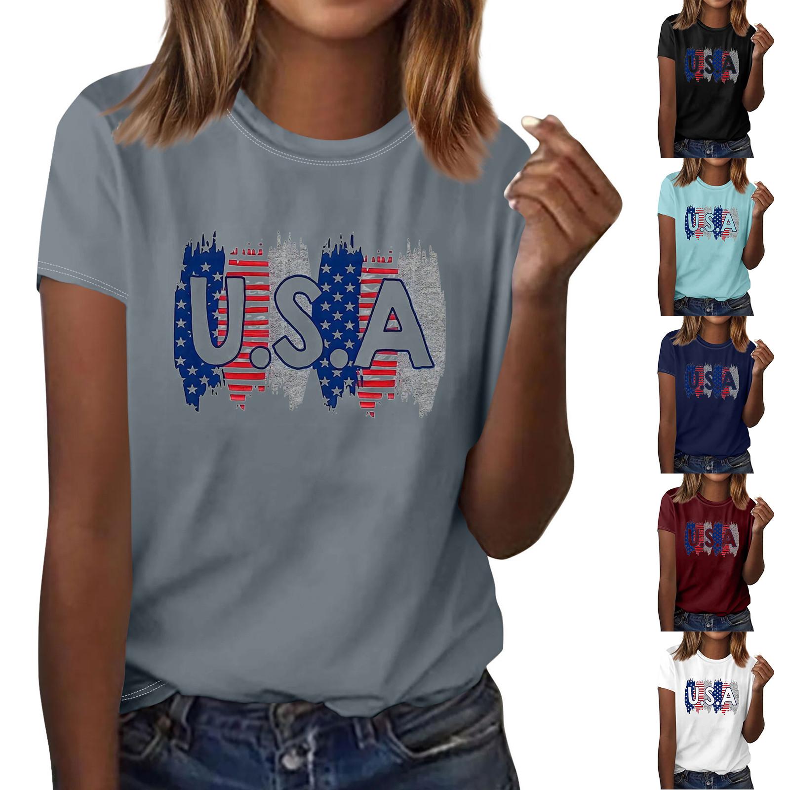 

Женская повседневная футболка с принтом в честь Дня независимости, пуловер с круглым вырезом, топ с короткими рукавами