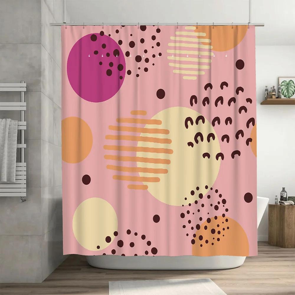Modern Bathroom Decor: Pink Abstract Shower Curtain with Geometric Shapes Perfect for a Spa-Like Experience at Home