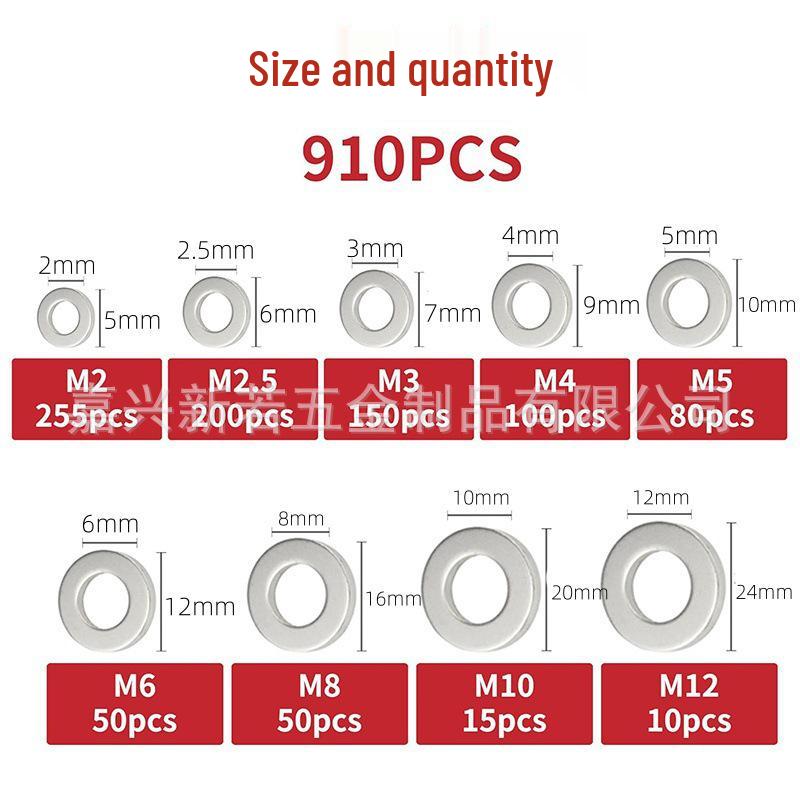 910-Piece Stainless Steel Flat Washer Set for Screws