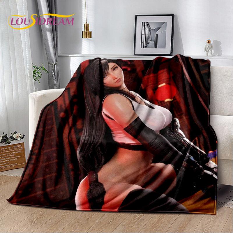 Sexy Girl Lace Tifa Aerith Anime Weiche Plüschdecke, Flanelldecke, Überwurfdecke für Wohnzimmer, Schlafzimmer, Bett, Sofa, Picknick-Abdeckung