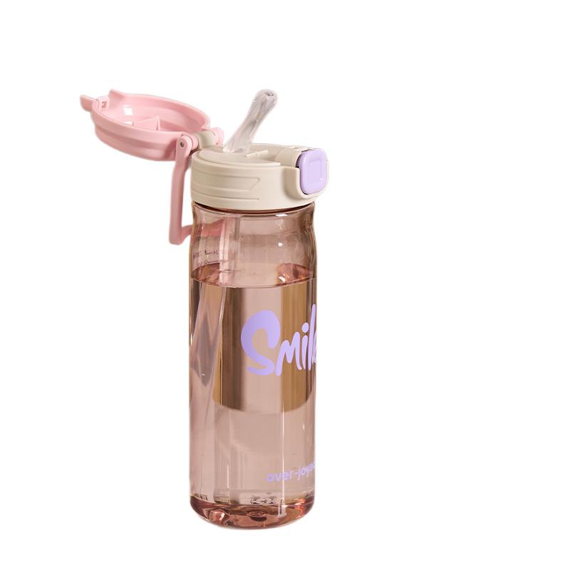 Water bottle high value straw cup girls summer portable plastic water cup student sports cup easy to hand high temperature anti-drop cute