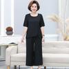 Stylish Plus Size Cotton Linen Summer Set for Middle-Aged Women: Short Sleeve T-Shirt & Two-Piece Outfit