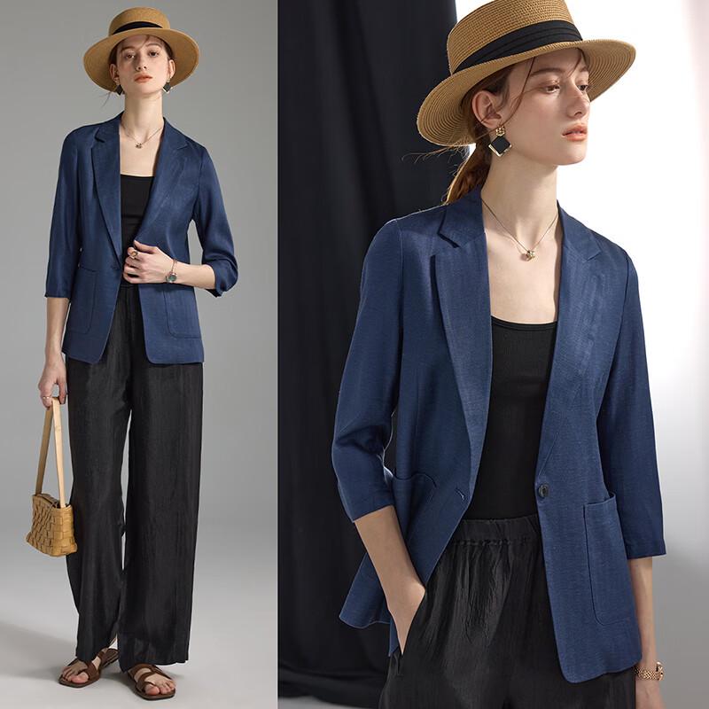 Wudao Women s Tencel Linen Blend Slim-Fit Blazer S