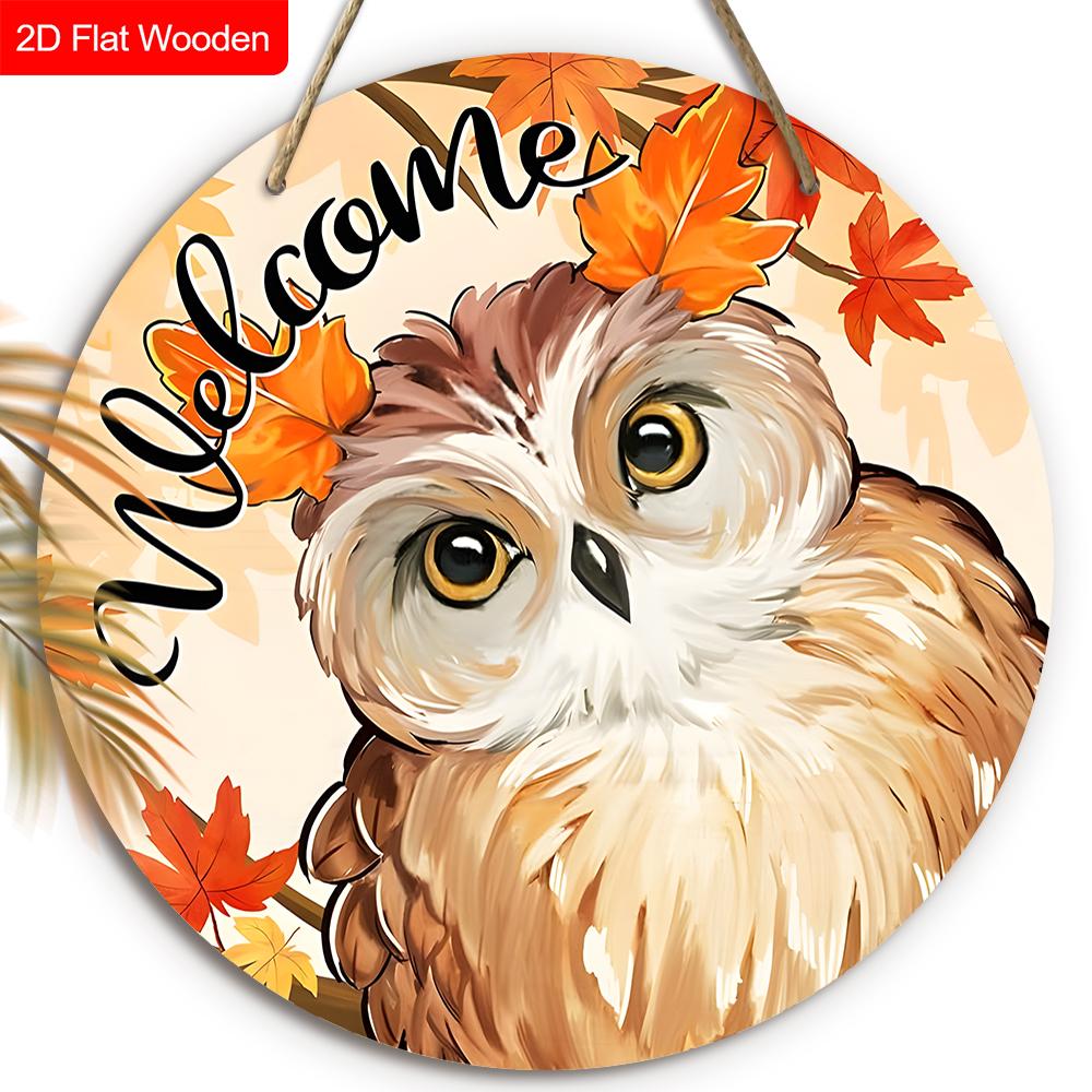 

4 Different Styles of Owls Wooden Sign, Unique Round Sign for Front Door, Wall Hanging Decor, Ideal Gift for Friend & Family