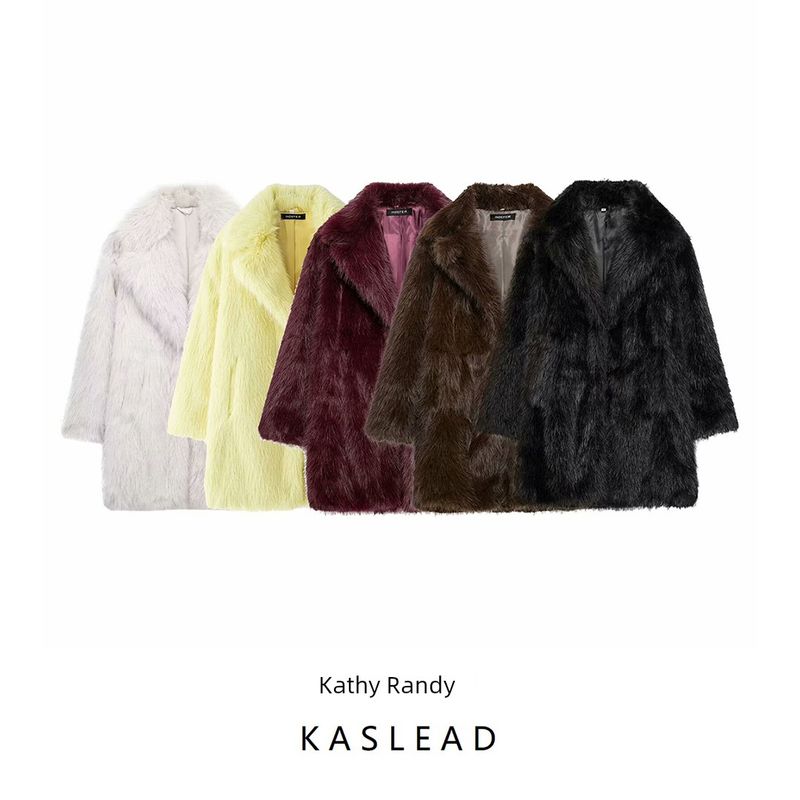 Kaslead New Women Clothes Western Style Fashion Artificial Fur Effect Coat Outerwear 6318242