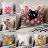 K-Kitty Cat Flowers West High Cushion Cover Throw Pillow Cover Hidden Button Durable Polyester Chair Cushion