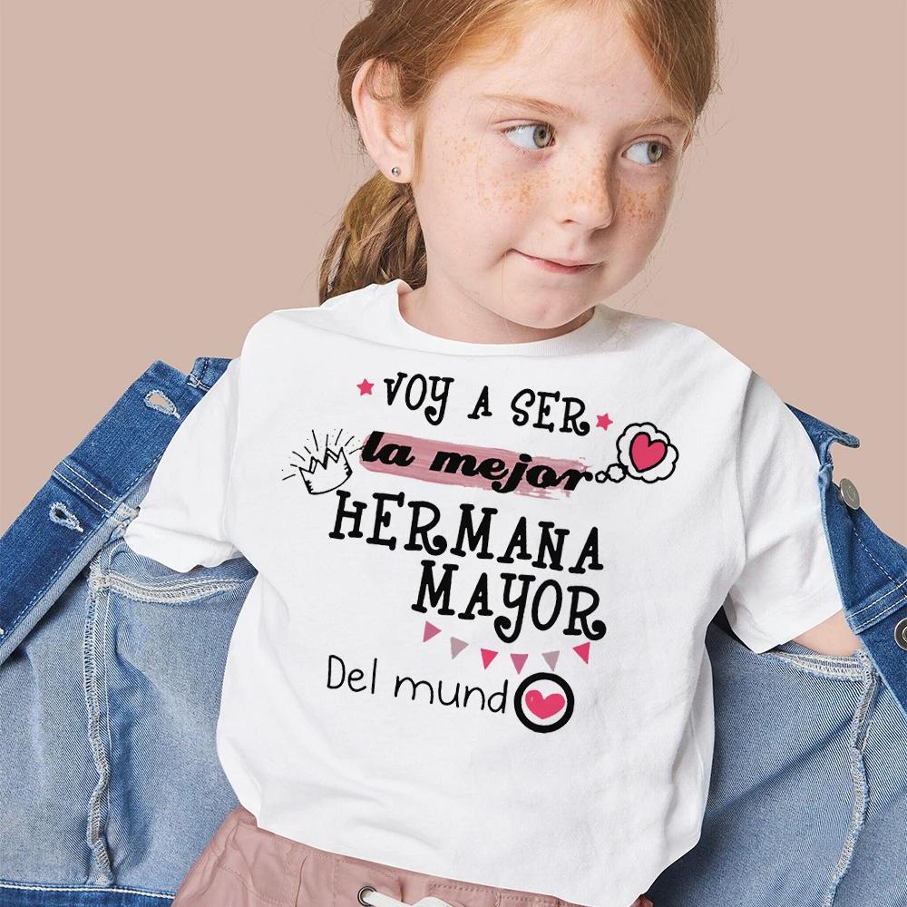 I Will Become The Best Sister in The World Kids Shirt Baby Announcement Tshirt Spanish Print Girls Tops Child Short Sleeve Tee