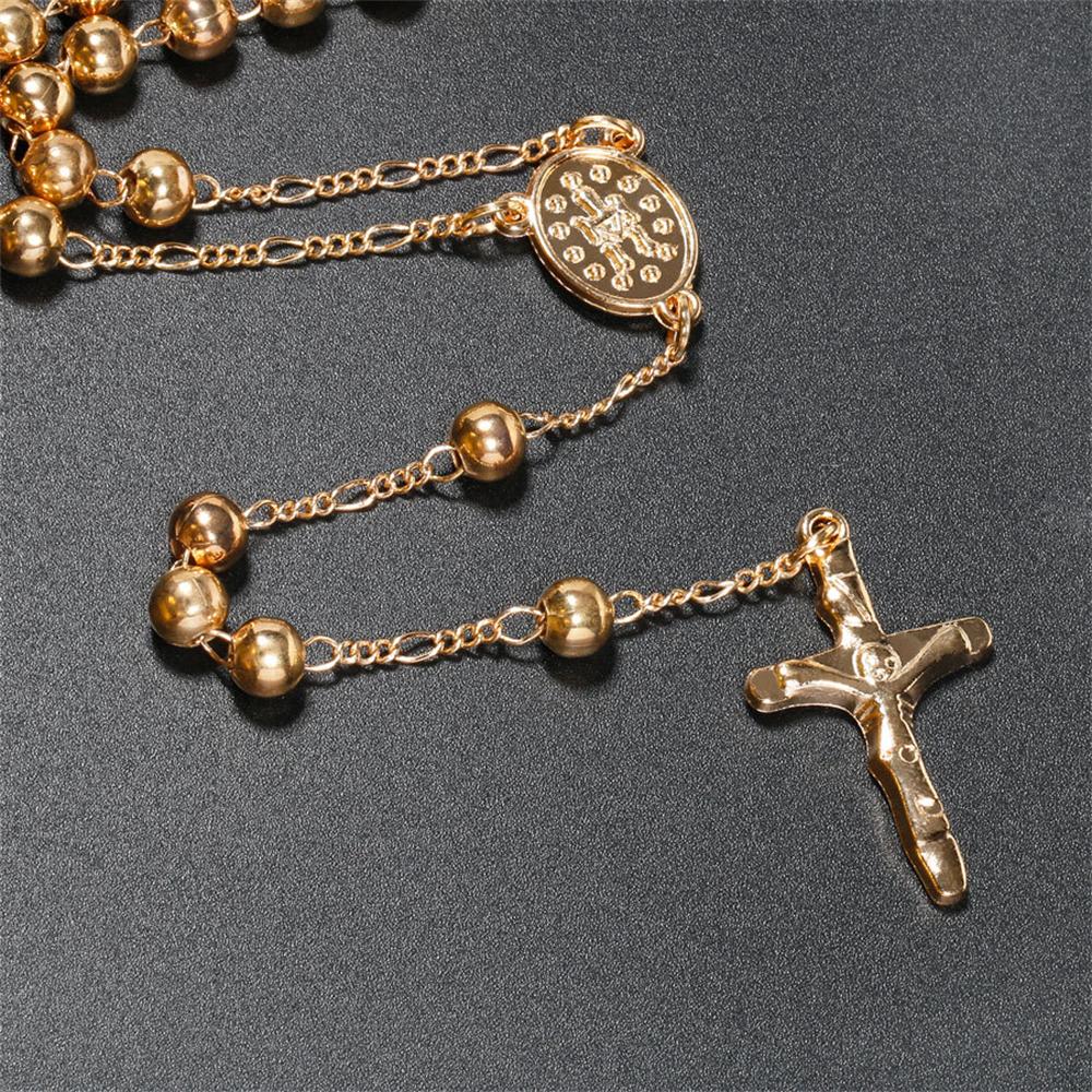 Vintage Kreuzanhänger Halsketten Gold Silber Farbe Rosenkranz Metallperlen Kette Jesus Kruzifix Jungfrau Maria Mode Damen Herren Schmuck