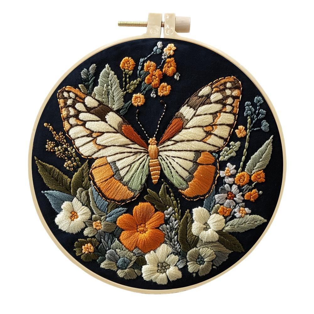 1-Piece Butterfly and Flower Embroidery DIY Fabric Craft Kit (Includes Tools)