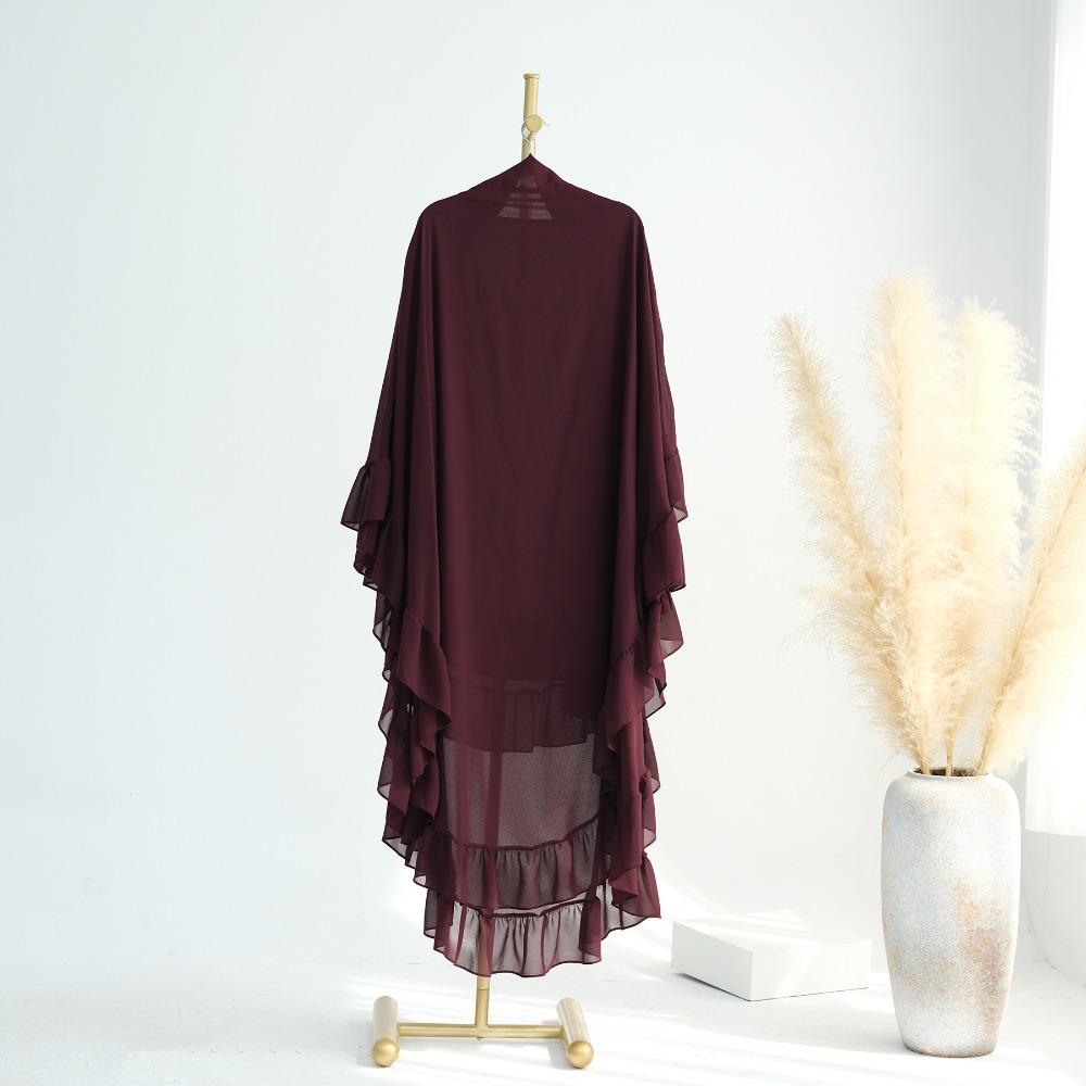 Long Chiffon Ramadan Khimar Abaya Headscarf Prayer Dress Muslim Abaya  Dubai Saudi Black Robe