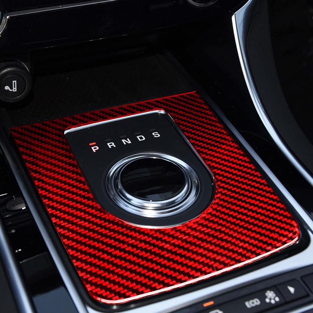 Rote weiche Kohlefaser Auto Innenzubehör Auto Schalthebel Panel Rahmen Mittelkonsolenverkleidung Aufkleber Dekoration Kompatibel mit XE F-PACE X761 2016