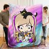 1pc Kawaii Anime Girl with Cats Flannel Throw Blanket, 2D Pastel Star Print, All Season Warm Blanket for Kids Bedroom, Living Ro