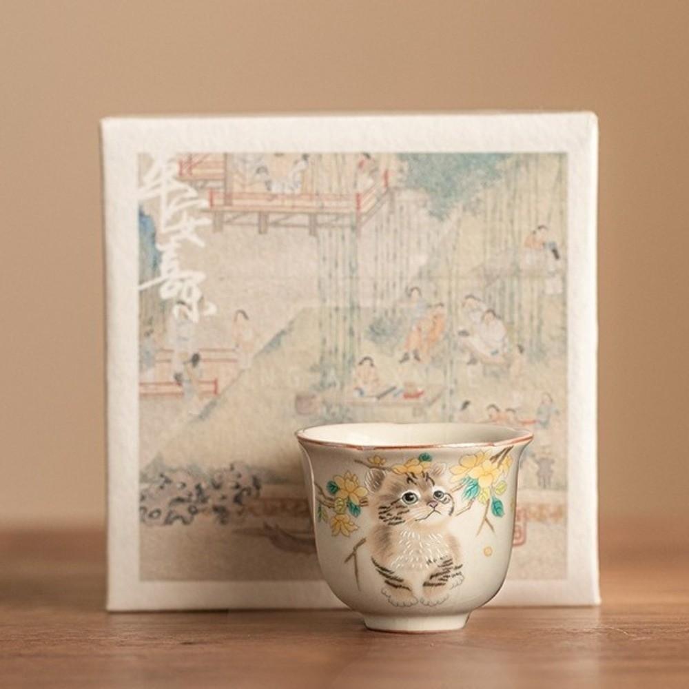 Chinese Style Ru Kiln Gaiwan Ceramic Hand Grasping Tea Maker Cute Cat Tea Tureen  Home Decor