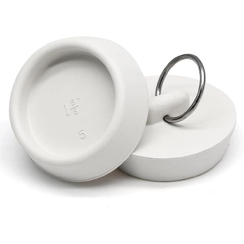 2 PCS 1-1/2 Inch To 1-5/8 Inch Rubber Drain Stopper with Hanging Ring, White Tub Drain Stopper, Sink Stopper Drain Plug, Rubber Sink Plug for