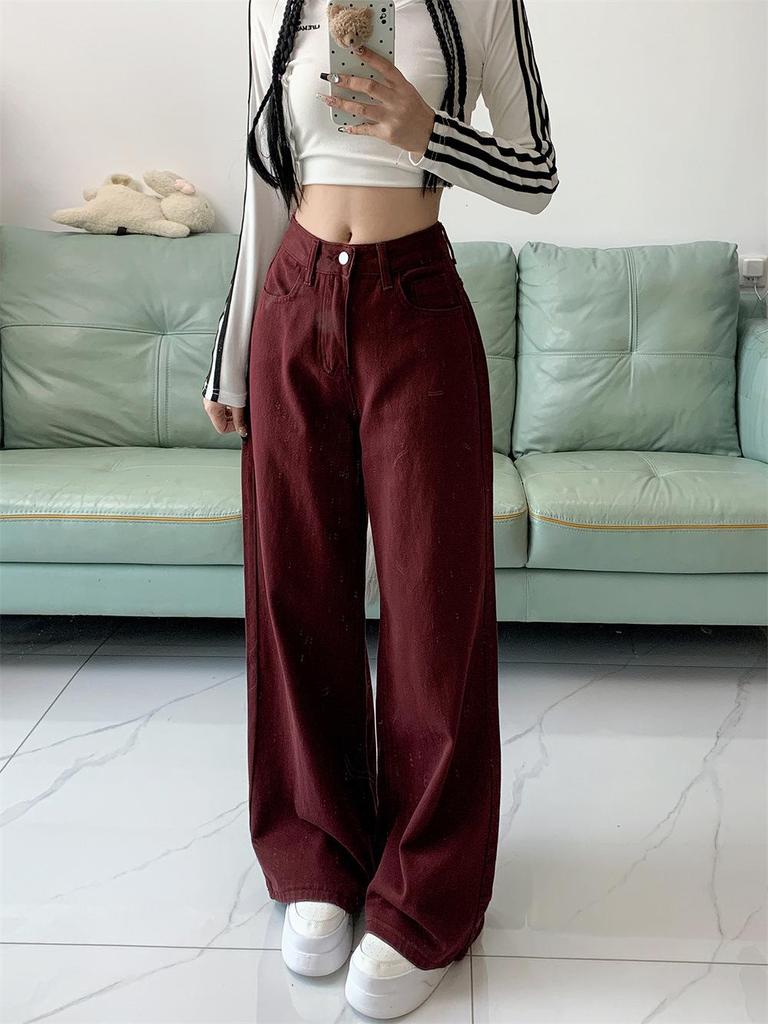 Plus Size Wide Leg High Waist Jeans - Autumn Slimming Floor-Length Trousers