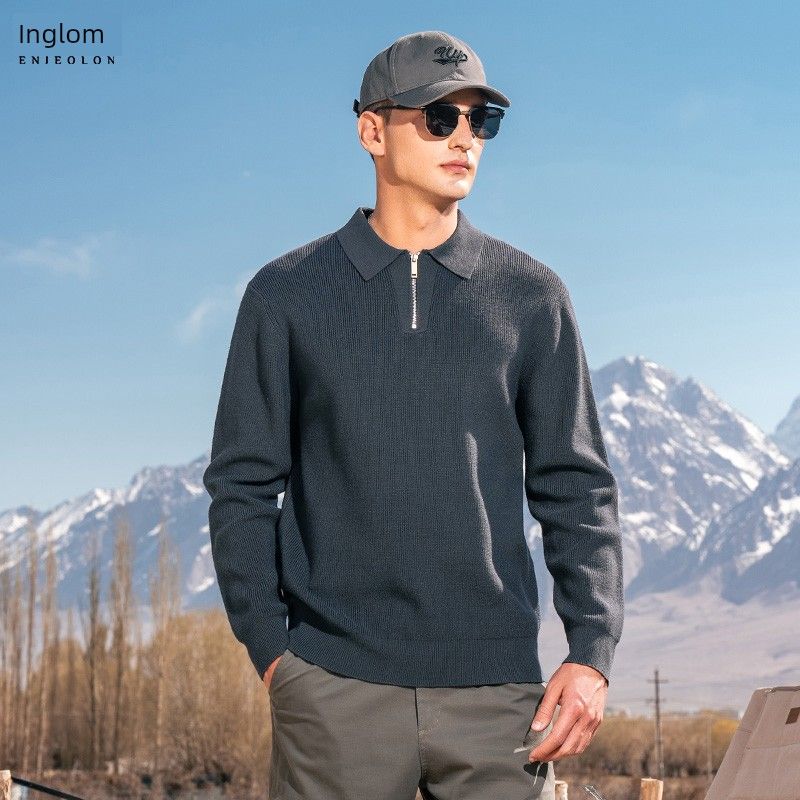 

Yingjuelun Lapel Half-Zip Sweater for Men, Autumn and Winter Style, Casual Color-Blocking Slim-Fit Inner Knitwear, Polo Base Shirt