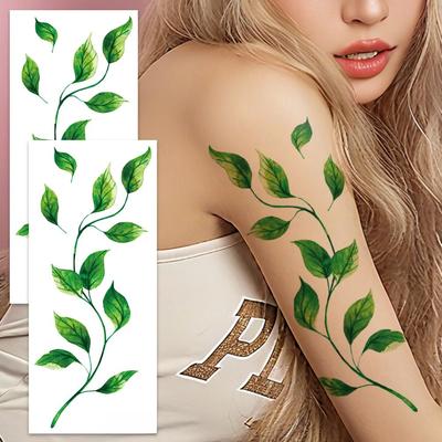 Realistic Large Vine Tattoos 2 Sheets - Waterproof Leaf Body Art Stickers For Women Party  Events For Kids Adults Children's Birthday Gift Holiday