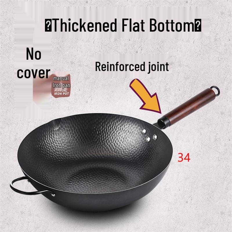 San Jia Long 34cm Hand-Hammered Pre-Seasoned Iron Wok