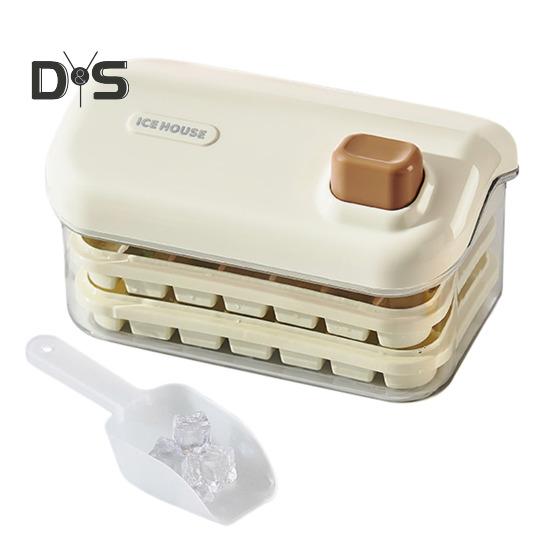 

Двухслойный лоток для льда с крышкой, силиконовая форма для льда с функцией One-Touch, для коктейлей, пластиковая морозильная коробка без BPA с ложкой молочный белый