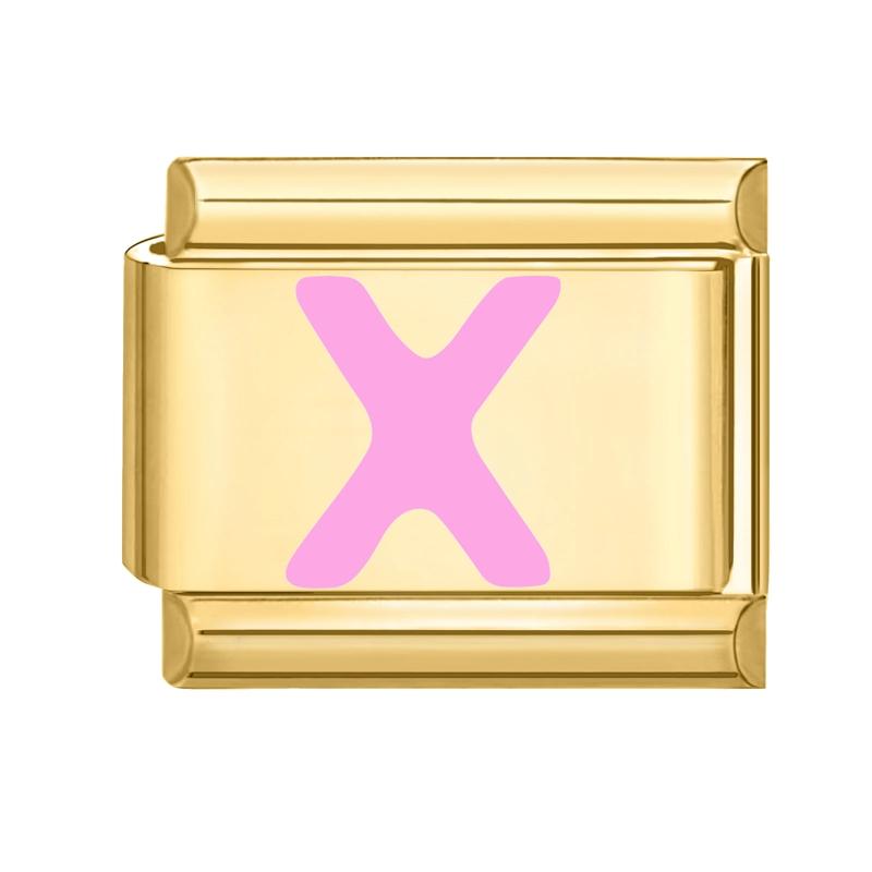 Vintage Y2K Pink 26 English Letters Gold Color Italian Charm Links Fit 9MM Bracelet Stainless Steel Making DIY Christmas Gifts