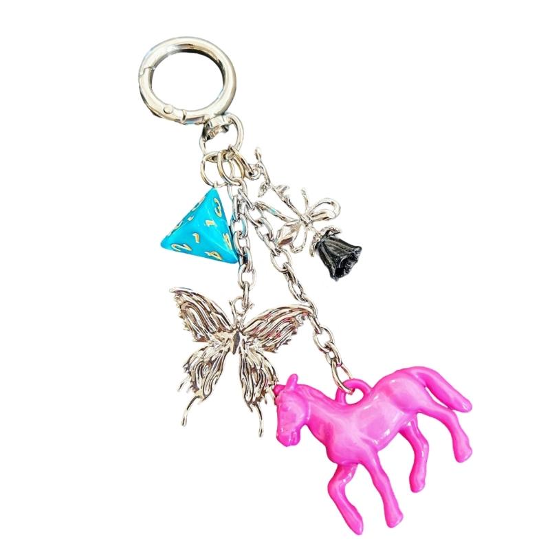 

Distinctive 3D Dices and Horse Key Holder Lightweight Acrylic Weaving Rope Keychain Retro Pendant Bag Charm Accessory