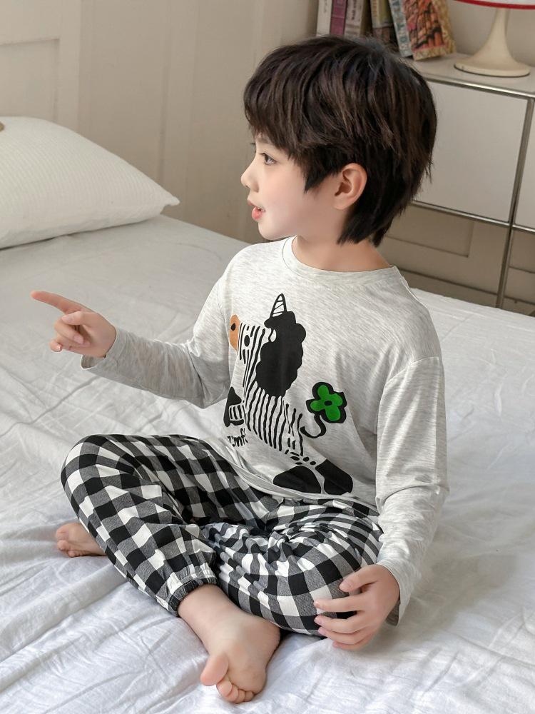 2025 Kids' Spring/Autumn Modal Cartoon Pajama Set: Lightweight & Loose Fit for Boys - Perfect for Home & Air Conditioning.