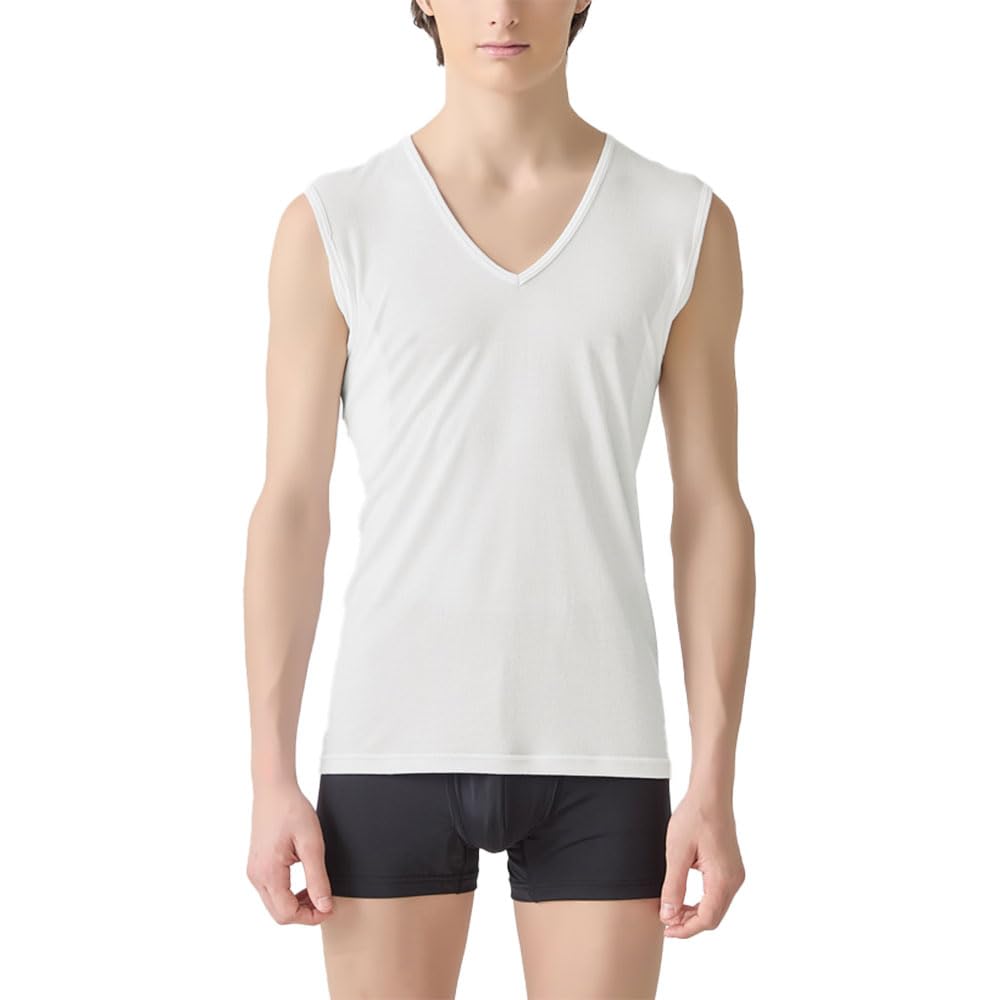 

Gunze Sleeveless Pique Inner Top with Large Sweat Absorbing Size L Men s Pads, White, белый