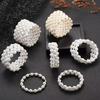 Multi-layer Pearl & Rhinestone Elastic Bracelet - Bridal Open Wrap Design