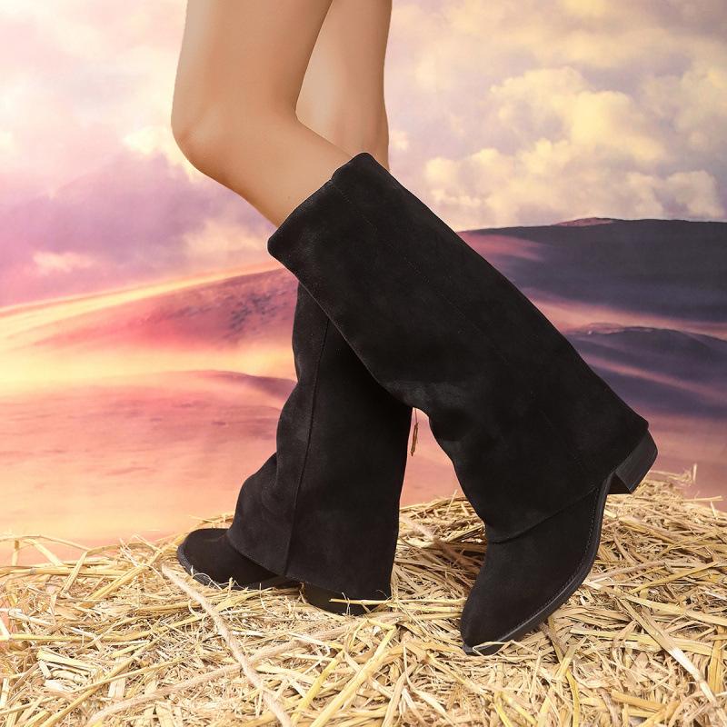 Новый осенний и зимний острый вестерн? мальчик рыцарь высокие сапоги женские ретро замшевые сапоги сапоги-трубы 36