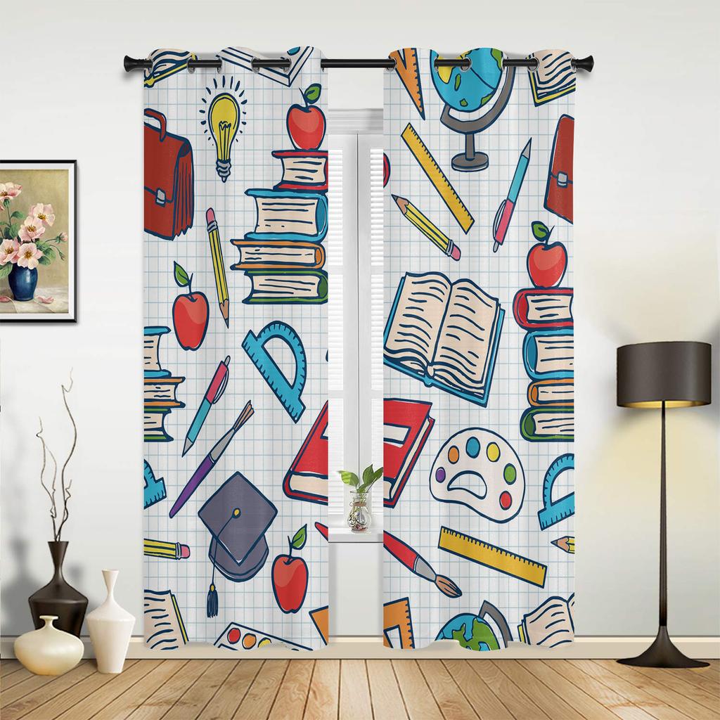 Zasłony okienne do salonu Książka Długopis Artykuły papiernicze Linijka Pędzel Globus Zasłony do pokoju dziecięcego Kuchnia Dekoracje Rolety Zasłony
