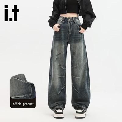Izzue Damen Vintage Lockere Gerade Weite Jeans