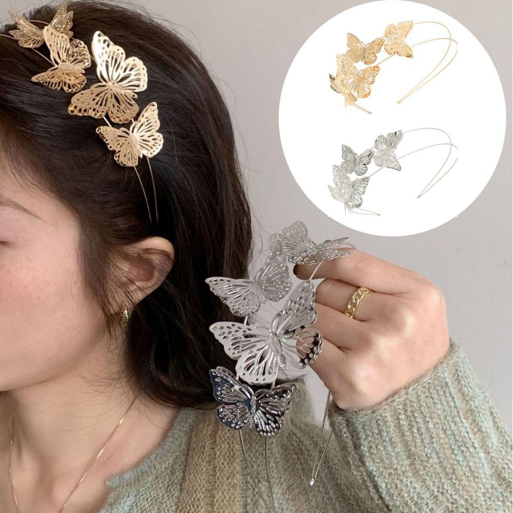 Butterfly Hollow Butterfly Headband Gold Double Layer Headband Fashion Tiara Hair Band  Women Use