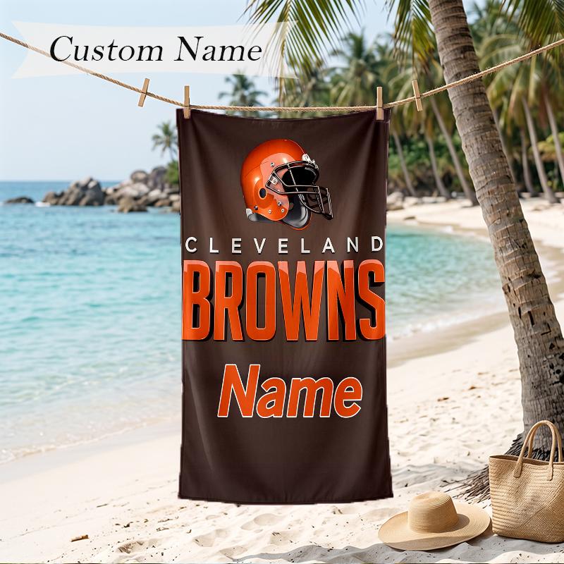 Cleveland Browns Custom Name Printed Beach Towel Personalized Soft Towel For Swimming Beach Travel