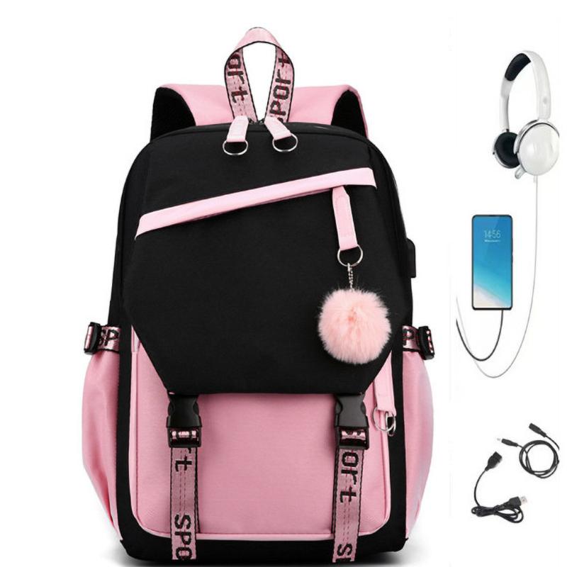 Schultaschen Teenager Mädchen Rosa Blume Niedlich Studenten Rucksack Buchstaben