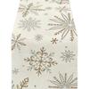 Snowflake Winter Table Runner Tablecloth In White Gold Linen for Seasonal Christmas and Holiday Table Setting Decoration