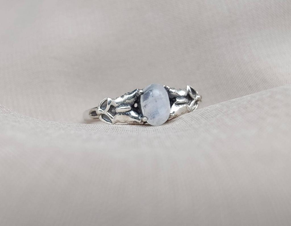 Rainbow Moonstone Goddess Ring: 925 Sterling Silver, Spiritual Jewelry