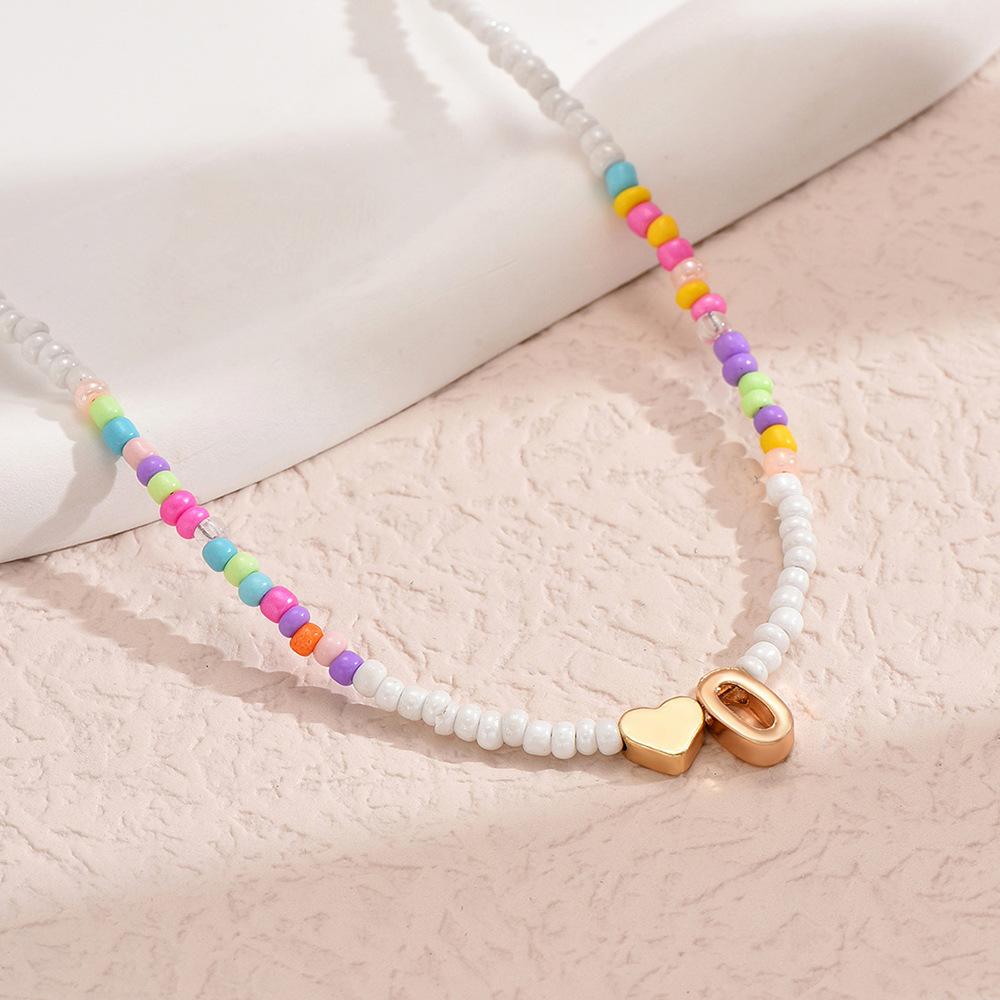 European and American Colored Rice Beads 26 Letter Beaded Necklace Creative Niche Neck Chain Collarbone Chain