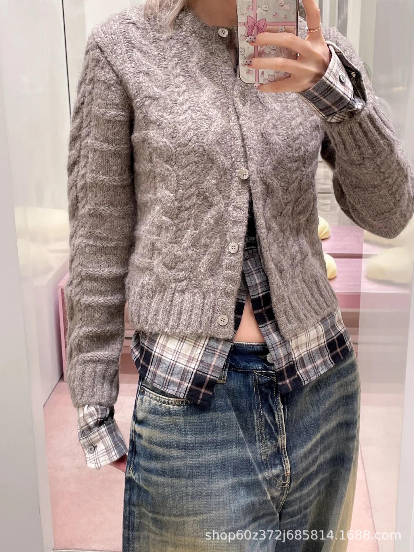 

Женский вязаный кардиган в шведском стиле ретро-пэчворк в клетку «два в одном», Осень/Зима 2025 Large хаки