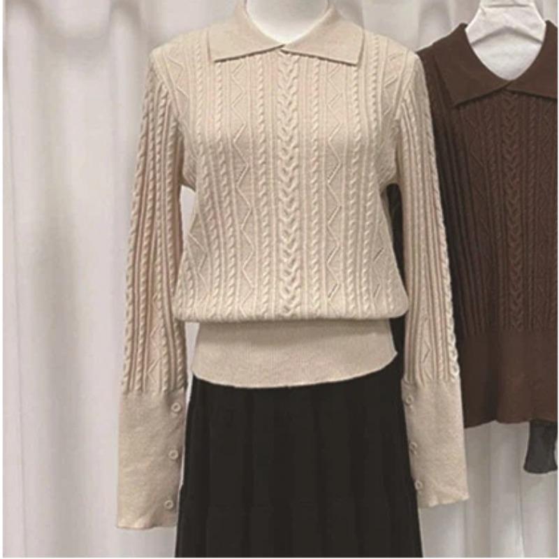Elegant Style Beautiful Solid Color Lapel Long-sleeved Sweater Women's Autumn New Simple Slim Slim Shirt
