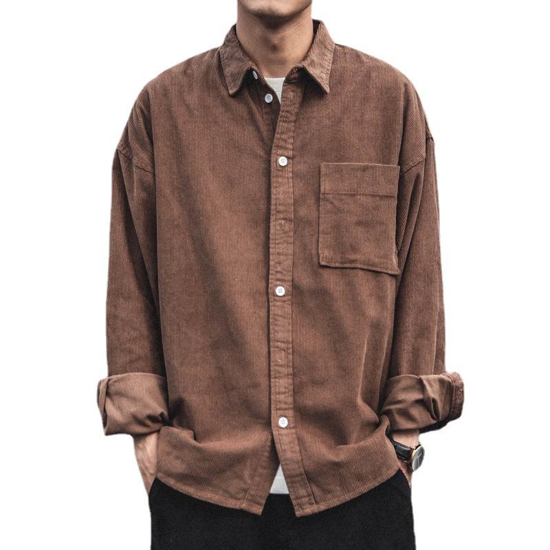 Men's Long Sleeve Corduroy Shirt - Japanese Style, Casual & Trendy, Loose Fit for Autumn/Winter